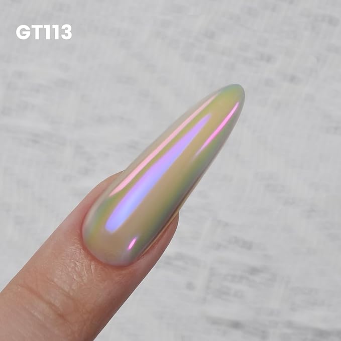 Yokefellow GleamTap Cushion Aurora Chrome Nail Powder -Mermaid Aurora Effect,Nail Art Glitter Decoration for Home DIY Salon Manicure (GT113 Daydream/Green Blue with Lilac Sheen)