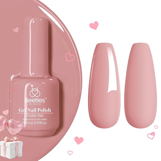 Beetles Pink Gel Polish - Dusty Mauve 15ML/0.51Fl Oz, Nude Pink Gel Nail Polish, Soak Off UV LED Lamp Nail Art, Long-Lasting Manicure Salon DIY Home Spring Nails - Gifts for Her