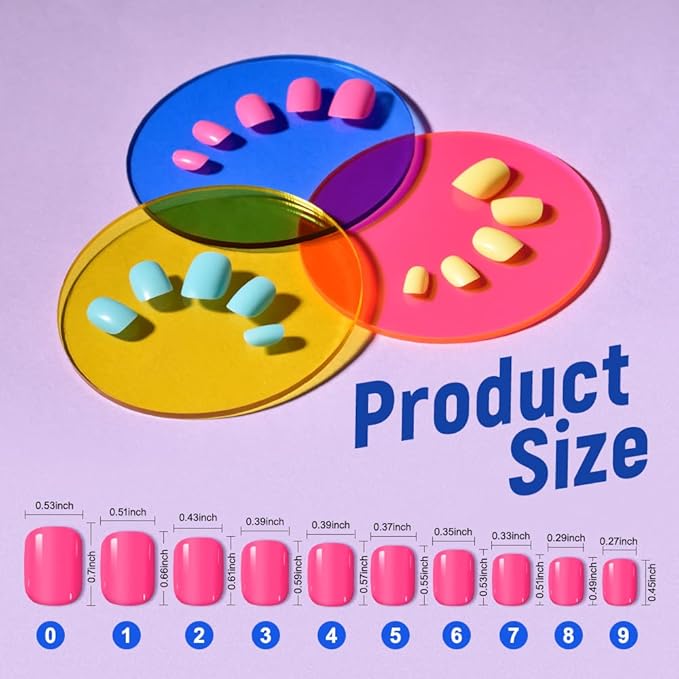 TsMADDTs Press on Nails, 720 pcs Short Round Fake Nails with Glue, Files, Tweezer for Women DIY at Home