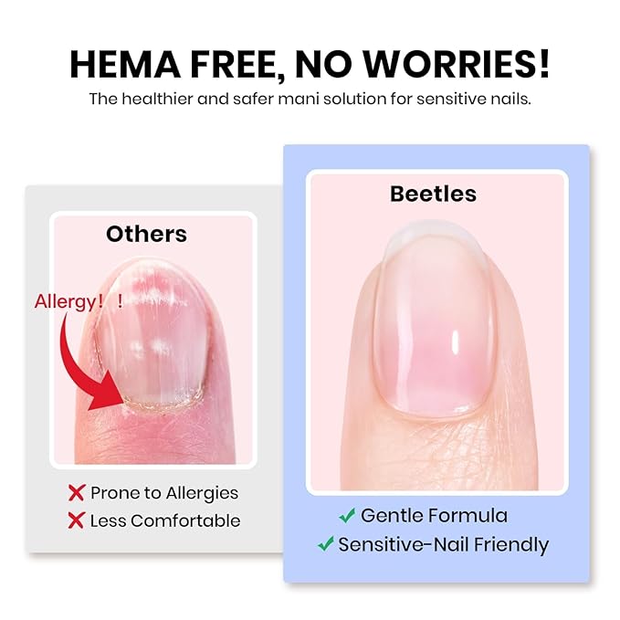 Beetles 3Pcs 15ml HEMA-Free Nail Glue Top Coat & Base Gel Set, TPO Free No Wipe Top Coat Base Nail Glue Gel for False Nails, Shine Effect Long Lasting Nail Extension DIY Salon Home, U V Light Required