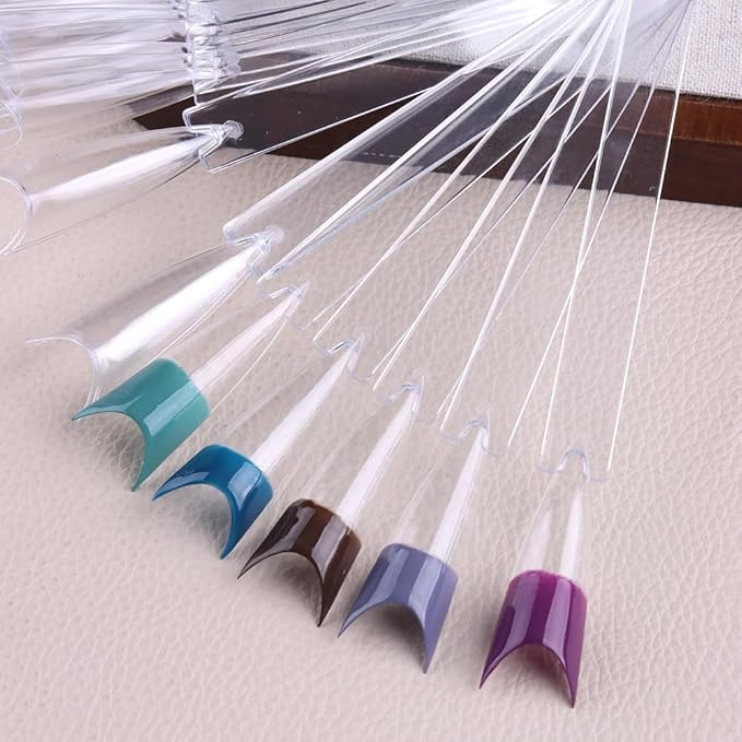 150 Pcs Nail Swatch Sticks with Ring, Long Stiletto Nail Art Tips, Transparent Acrylic False Nail Sample Sticks Polish Gel Display Practice Manicure Tools for Home or Salon Use