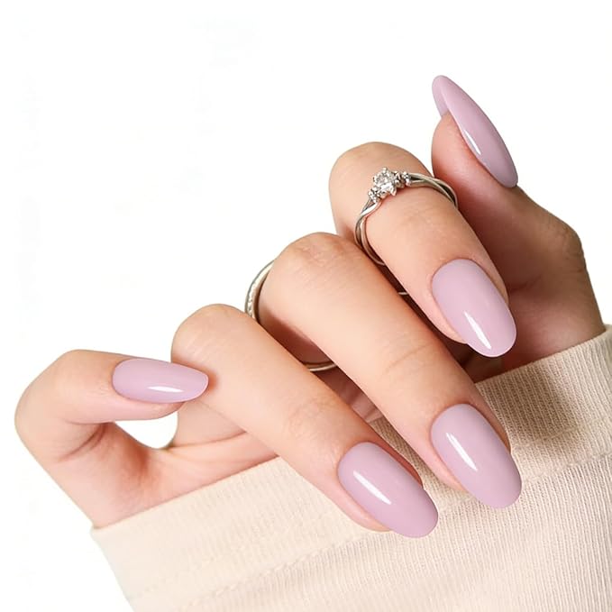 Pink Press On Nails Almond, Medium Nails Press Ons With Nail Glue,30-Piece-15 Sizes Durable Reusable Glue On Nails for Women Gift(pinkish purple)