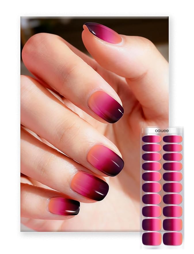 Semi Cured Gel Nail Strips | Built-In Gel Top Coat | UV Light Required | Salon Quality, Easy Application And Removal (Ethereal Fuchsia）