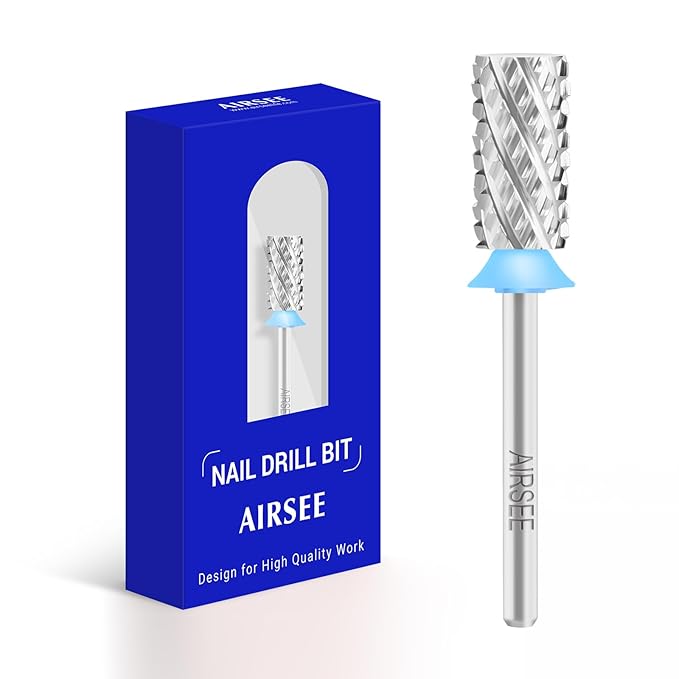 AIRSEE Tungsten Carbide Acrylic Nail Drill Bit Efile Electric File Machine Head Tip for Manicure Polishing Art Remove Gel 3/32" 2 Way Professional Tech Flat Top Cylinder Barrel 4X Coarse-4XC