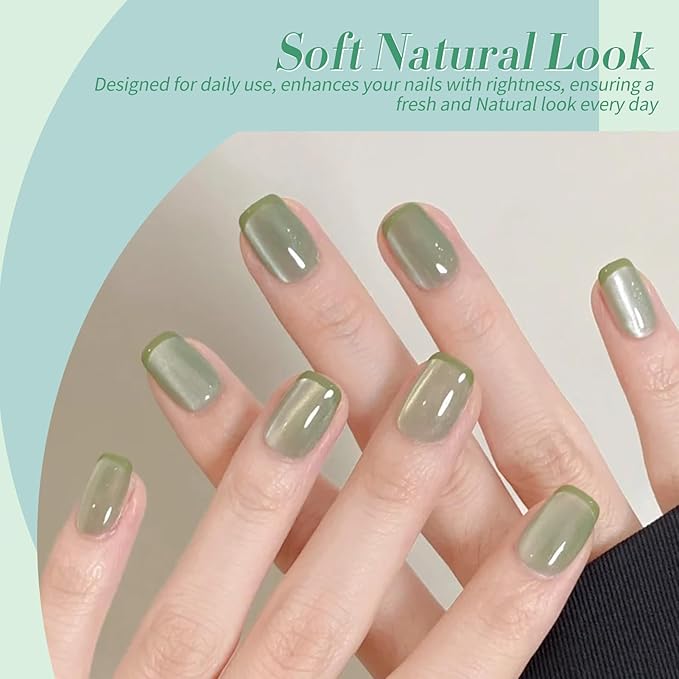 Born Pretty Green Gel Nail Polish,Spring Summer Jelly Transparent Gel Polish,Cat Magnetic Eye,Shimmer Glitter Green Gel Polish Kit for Salon Manicure and Nail Art DIY at Home 6Colors