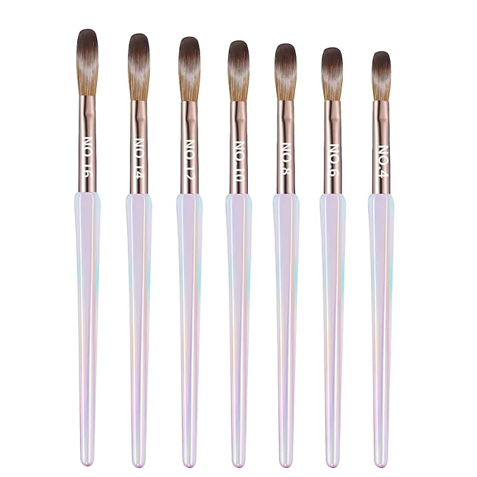 7PCS Acrylic Nail Brush Set,Size 4/6/8/10/12/14/16 Professional Nail Brushes for Acrylic Application Extension and 3D Carving for Nail Home Salon DIY