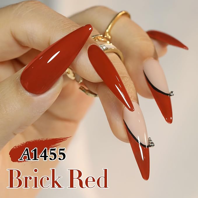 Double Rhythm 0.50 OZ Gel Polish Hema Free Same Color Same Bottle Golden Round Translucent Neutral Natural Milky 15 ML Jelly UV Polish Art DIY at Home (Red Brown-C1455)