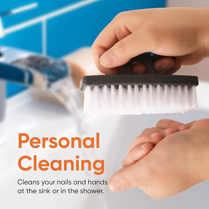 Superio Nail Brush for Cleaning Fingernails, Toe & Foot - All-Purpose Stiff Scrub Brush for Home, Kitchen, Work - Black
