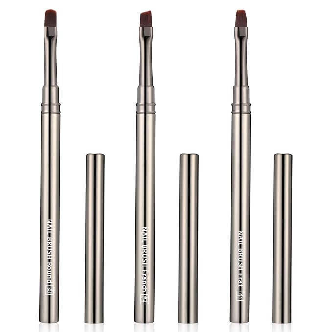 3Pcs Nail Polish Clean Up Brush Set, Cleaning Mistake Polish On Cuticles Angled Round Flat Brush Acetone-Resistant Gradient Handle Brushes for Nail Art Design Professional DIY