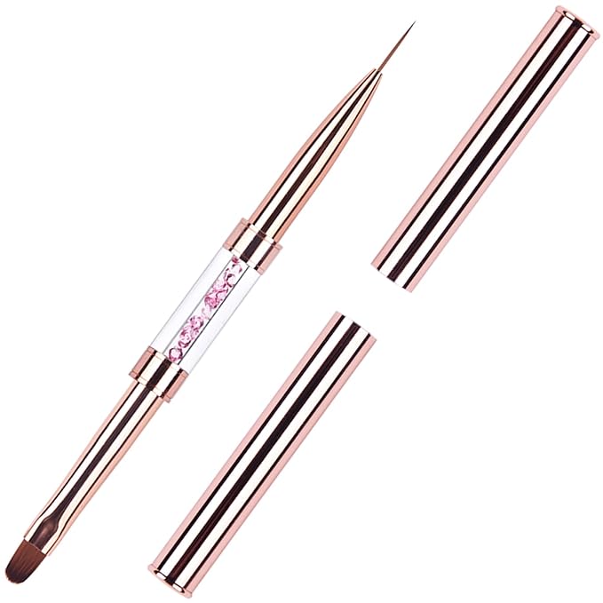 1Pcs Dual-ended Nail Design Brushes Rhinestone Handle Nail Art Liner Brush UV Gel Nail Polish Brush Rose Gold