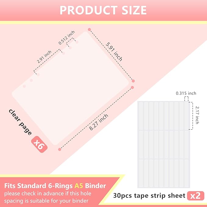 KEIFIN 6 PCS Blank Refill Sheets for Press On Nail Storage Organizer Binder A5 Plastic Insert Pages for Fake Nail Swatch Container Book Polish Color Display Holder with 60 Pcs Tape Strips (CLEAR)
