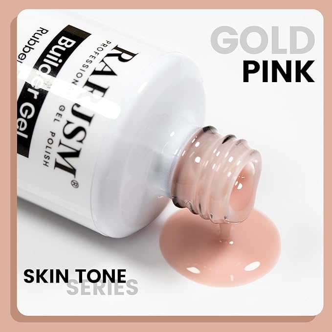 RARJSM Rubber Base Coat Gel Polish Nude Gold Pink Skin Tone Rubber Base Gel for Nails Natural Nude Color French Manicure Extend Gel Soak Off Curing Requires Single Bottle 15ml Salon Home DIY Use