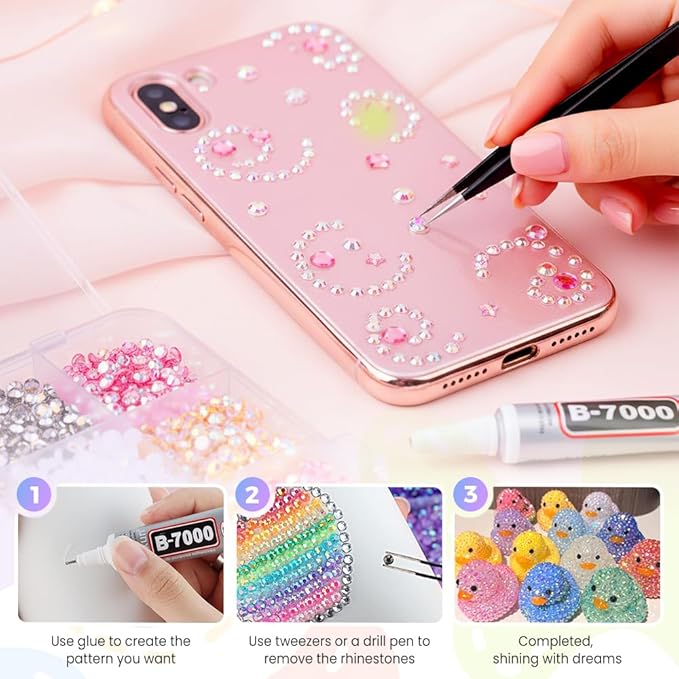 Colorful DIY Resin Rhinestone Kit for Bedazzling, Resin Jelly Rhinestones for Bedazzling, Multicolor 3mm Flatback Gems for Diamond Art 3Pcs B7000 Jewelry Glue for Bedazzled Nail Art (24000)