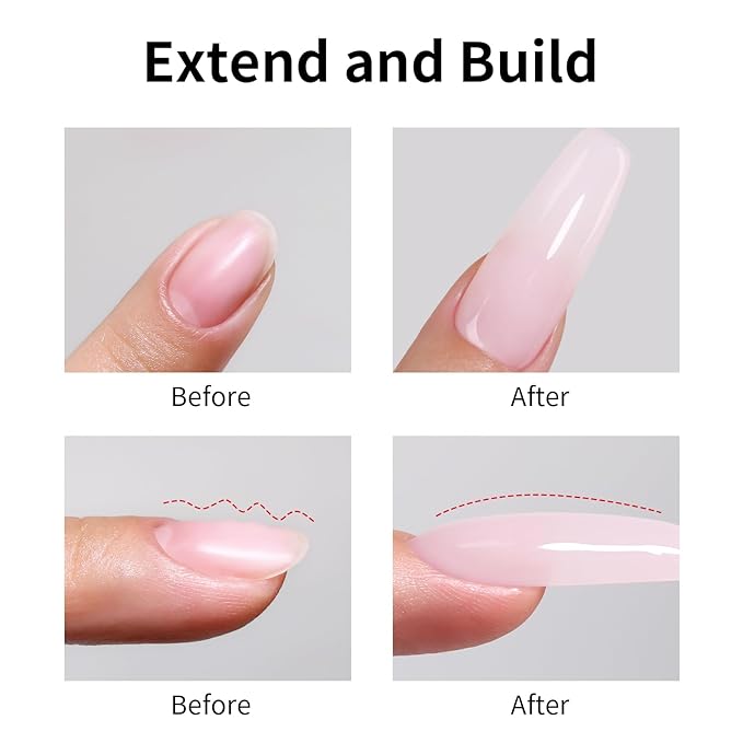 Milky Pink Builder Nail Gel Kit, 1.23 Oz Baby Pink 3 in 1 Extension Gel Set With Clear Nail Tips Model and Brush