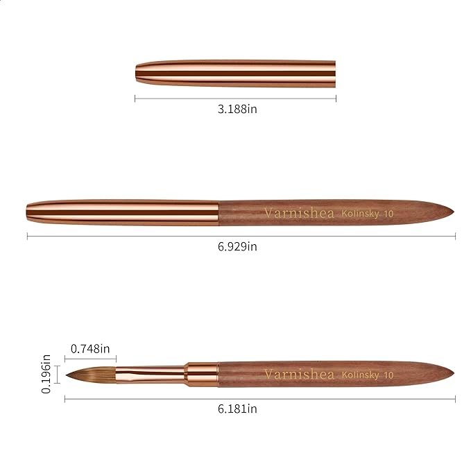 Pure Kolinsky Hair Acrylic Nail Brush Solid Wood Handle Professional Manicure Brushes for Powder Nail Acrylic Application - Salon & DIY Nail Art Essentials - Size 10, 1.0 Count
