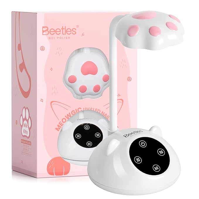 Beetles Gooseneck UV Nail Lamp - Meowgic MilkKitty Mini LED Nail Light with 3 Timer and Countdown Display Flash Cure Lamp for Gel Polish Nails Glue Builder Gel Smart Sensor Cordless Nails Dryer