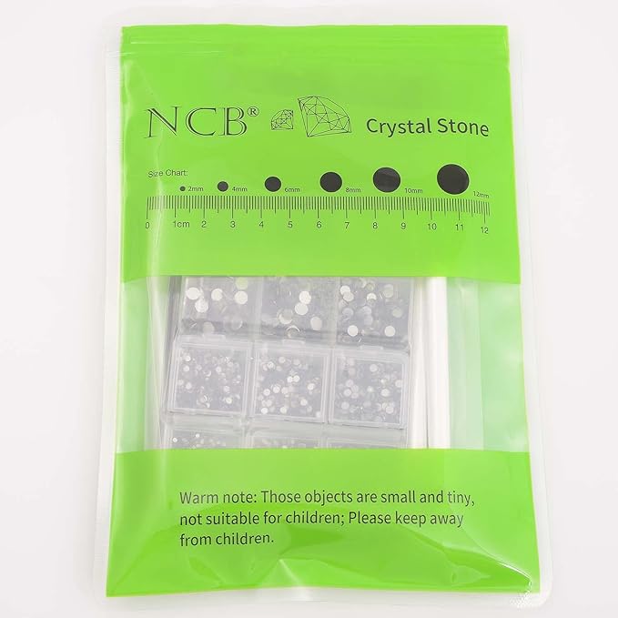 NCB 8000pcs Non Hotfix Rhinestones 10 Sizes Flatback Crystal Glass Rhinestones with Tweezers and Picking Pen for Nail Art Clothes Bags Phone Decorations Crafts DIY (003 Black Diamond Mix SS3-SS30)