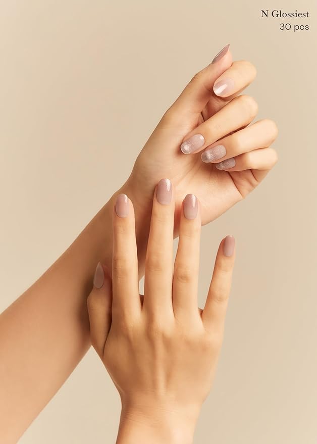 ohora Semi Cured Gel Nail Strips (N Glossiest) - Works with Any Nail Lamps, Salon-Quality, Long Lasting, Easy to Apply & Remove - Includes 2 Prep Pads, Nail File & Wooden Stick, Large