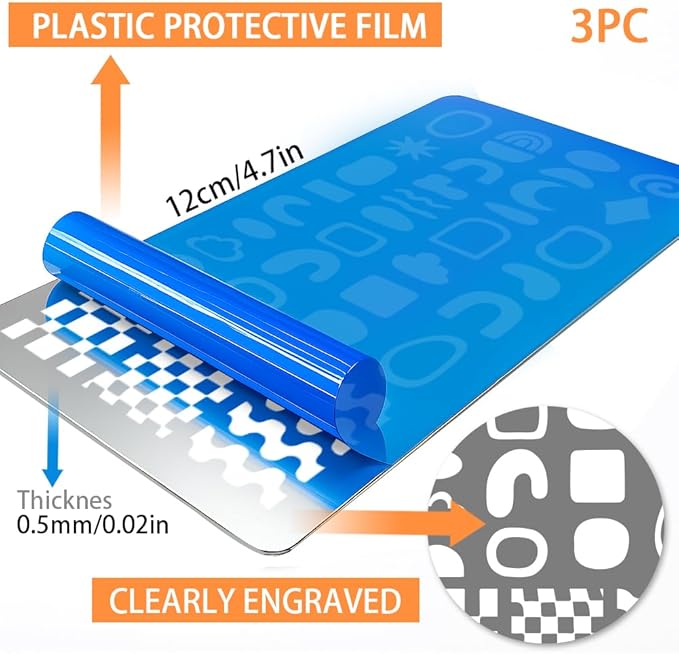 PH PandaHall 3pcs Geometric Texture Nail Stamping Plates Wave Line Nail Art Templates Checkered Dots Manicure Art Stencils Heart Star Nails Design Stamp for Women Manicures Salon DIY Printing