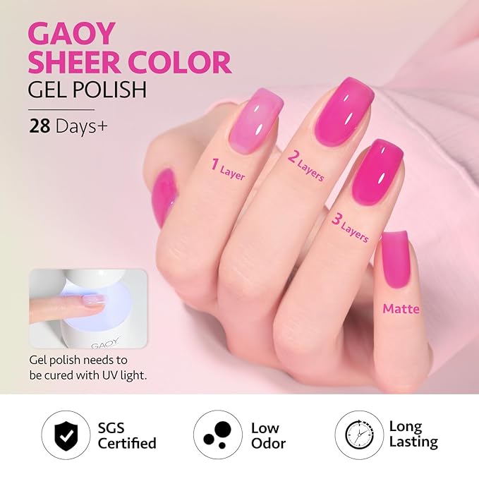 GAOY Jelly Neon Gel Nail Polish Set, 6 Transparent Summer Colors Sheer Green Pink, Soak Off UV Light Cure Gel Polish Kit for Nail Art DIY at Home