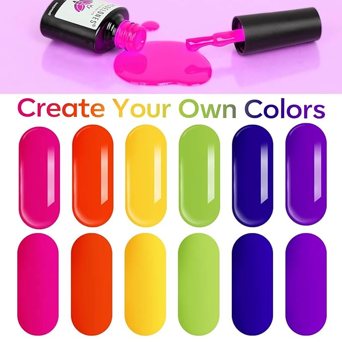 modelones Neon Gel Nail Polish Set, 6 Colors Summer LGBT Neon Bright Hot Pink Green Navy Blue Purple Orange Yellow Nail Gel Kit Soak Off Nail Art Design Manicure DIY at Home Salon Gift Unisex