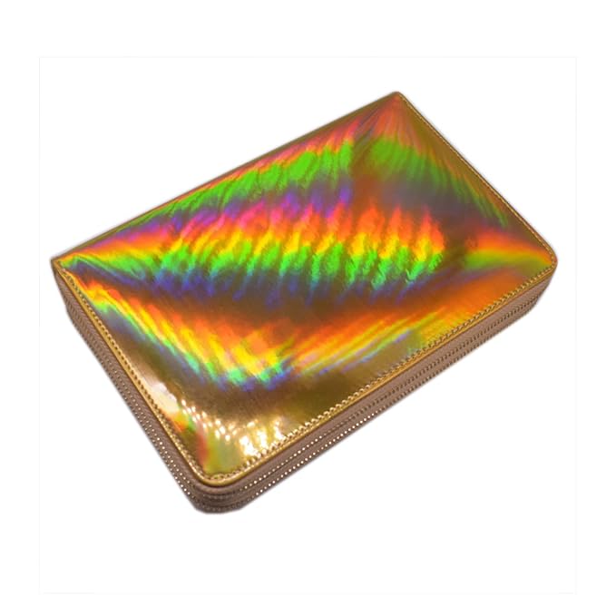 Mezerdoo 96 Slots Nail Stamping Plate Holder Case Rainbow Laser Style Rectangular Manicure Nail Art Plate Organizer with Double Zippers Printing Molds Collection Manicure Tool Accessories (gold)