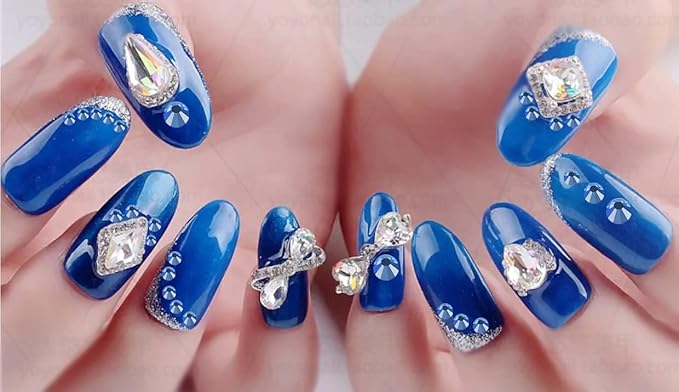 AD Beads 4300 Pieces Flat Back Nail Art Rhinestones Round Beads 6 Sizes (2-6.5mm) with Storage Organizer Box,Rhinestones Picking Pen for Nail Art Phone Decorations Crafts DIY (Light Blue)