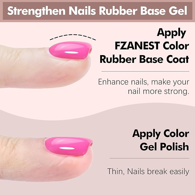 FZANEST Hot Pink Builder Rubber Base Gel, 5 in 1 Builder Gel For Nails Enhance Extension Repair Self-leveling in a Bottle Elastic Rubber Base Coat
