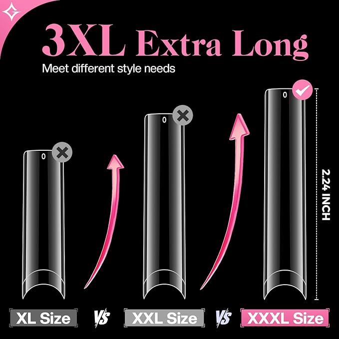 No C Curve Nails: Non-C Curved Nail Tips Straight Tapered Square Extra Long Professional Half Cover Fake Nail for Acrylic Salons Home DIY