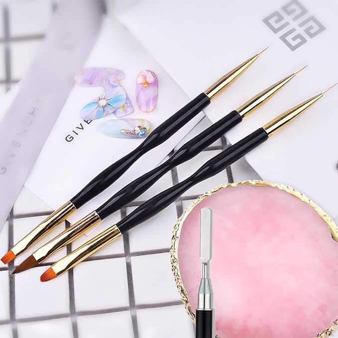5Pcs Nail Art Tools - Resin Nail Art Palette, 1 Polygel Brush Picker Brush, 3 Nail Art Painting Brushes, Nail Polish Mixing Palette Double-Ended Pen Nail Liner Brush Nail Drawing Brushes