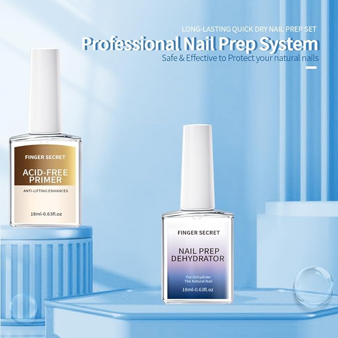 Acid-Free Primer and Nail Prep Dehydrator Ph Bonder for Gel Polish Poly Gel Flase Press on Nail Acrylic Nails Fast Dry Prep Kit for Design Art No Lift 18ml