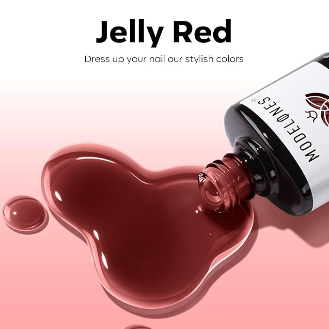modelones Gel Nail Polish Red Wine Red Nail Polish Sheer Translucent Valentine Gel Polish Nails Soak Off LED Nail Lamp Manicure 15 ML