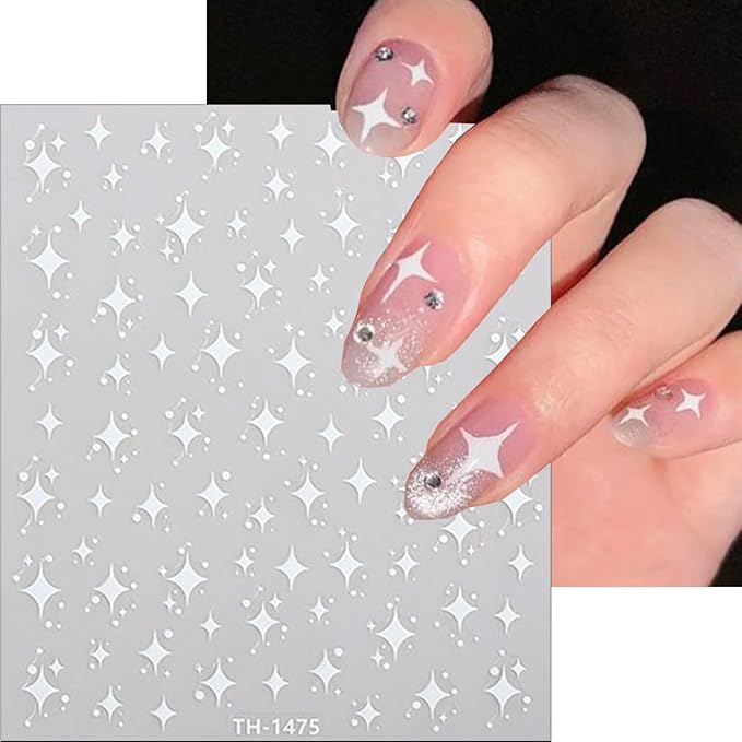 6Pcs Independence Day Star Nail Art Stickers Decals 3D Self-Adhesive Shiny Star Nails Decals Glitter Black White Pink Blue Five Pointed Stars Nail Stickers French Starlight Nails Supplies Decoration