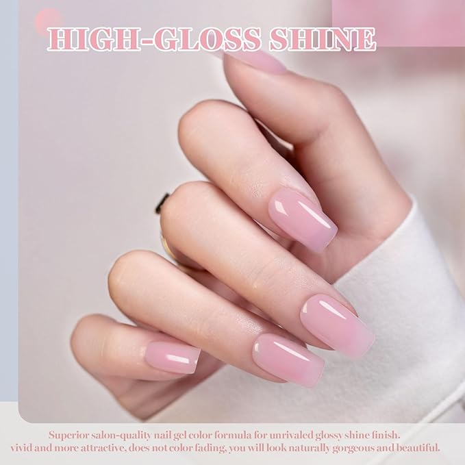 RARJSM Nude Sheer Candy Pink Fiber Glass Rubber Base Gel Nail Polish for Repair Broken Nails StrengthenerGel Base Coat Transparent Brush on Building Gel in a Bottle Soak Off Curing Requires 15ml