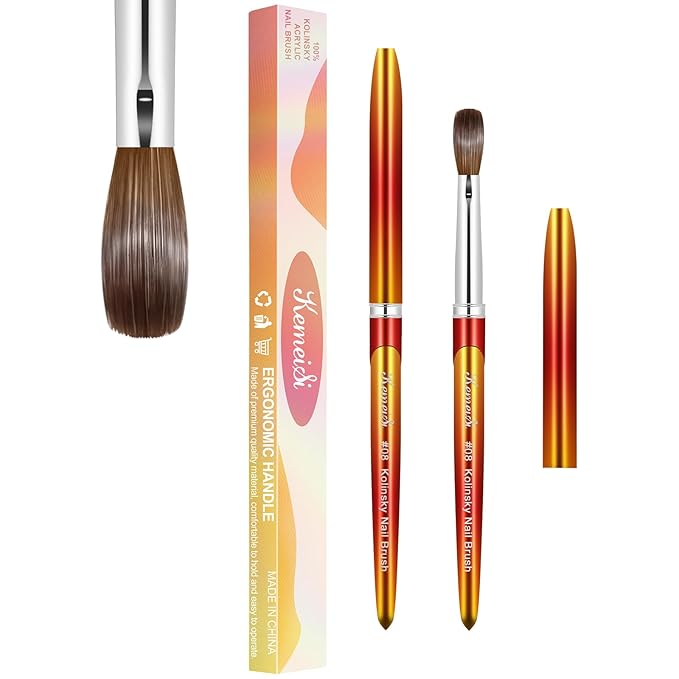 Acrylic Nail Brushes - Size 08, Pure Kolinsky Nail Art Brushes for Powder Application, Sturdy Handle Oval Shaped DIY Manicure Tools