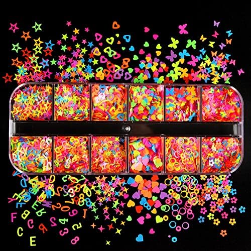 Nail Art Mixed Shape Sparky Sequins 3D Iridescent Butterfly Flower Star Heart Letter Number Confetti Manicure Sticker Flake Accessories 12 Grids