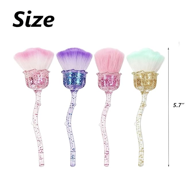 TANG SONG 4 PCS Glam Rose Nail Art Powder Dust Removal Brush Nail Dust Brush Soft Nail Dust Cleaning Brush for Nail Salon and Household (Mixed-Color)