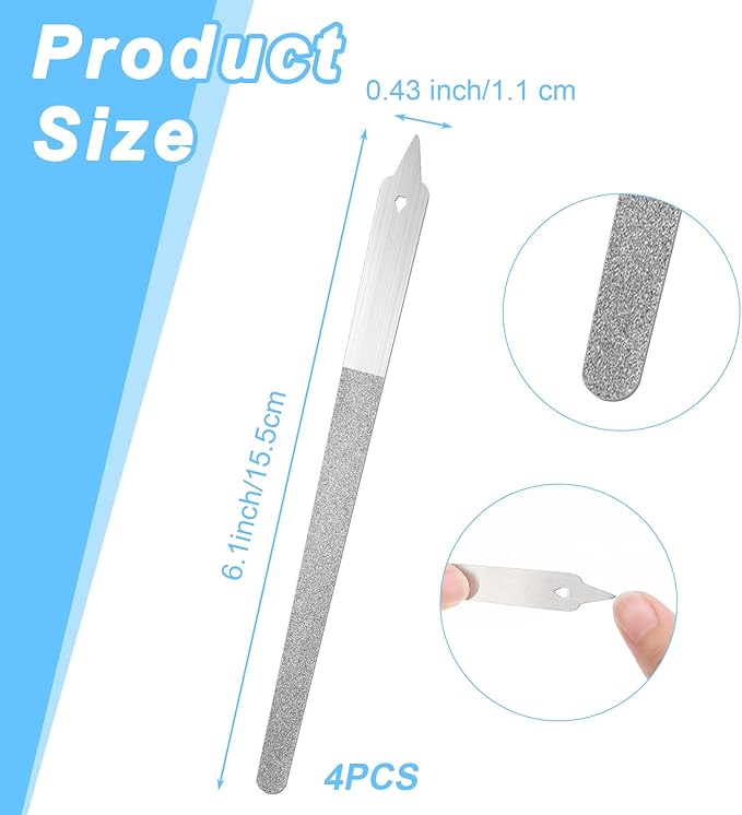 4PCS Diamond Nail File, 6 inch Stainless Steel Diamond Dust Nail File for Salon Home