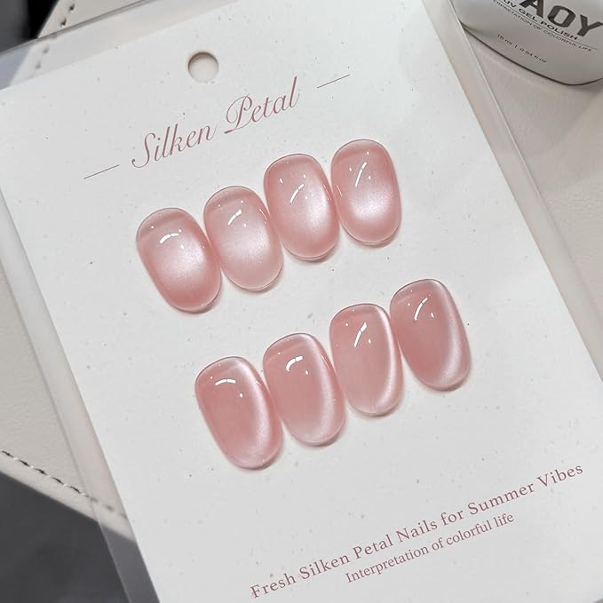 GAOY Pink Glassy Cat Eye Gel Nail Polish, 16ml Glitter Holographic Nail Polish with Magnet, Reflective Translucent UV Gel, 3305 Silken Petal