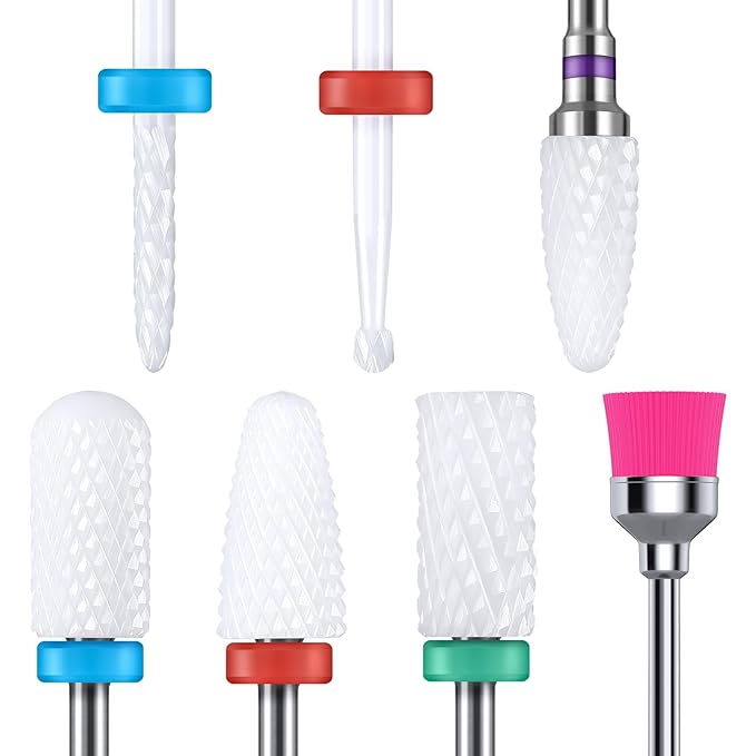 MelodySusie Ceramic Nail Drill Bits Set, 3/32'' (2.35mm) Professional Acrylic Nail File Drill Bit for Manicure Pedicure Cuticle Gel Nail Polishing 7Pcs