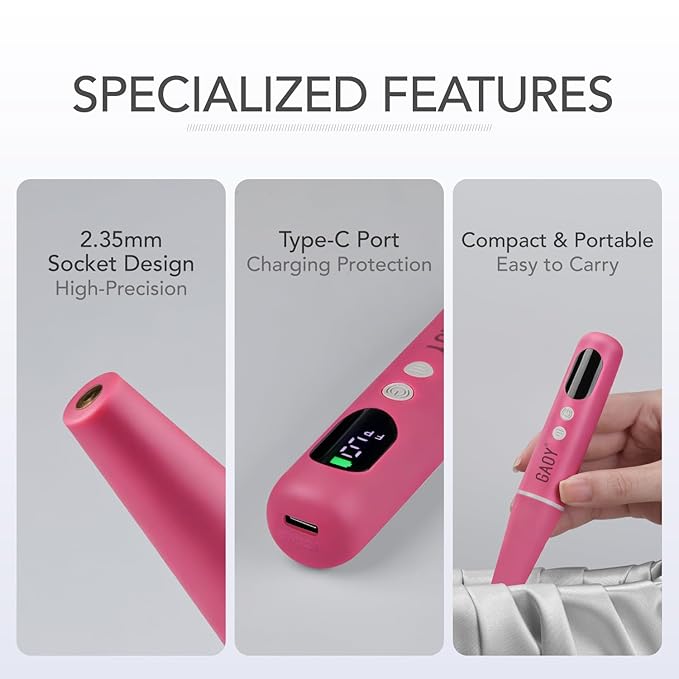 GAOY Cordless Nail Drill, Rechargeable Electric Nail File with LED Display, Lightweight Low-Noise Manicure & Pedicure Tool for Gel Removal, Acrylic Nails & DIY Home Use, Hot Pink