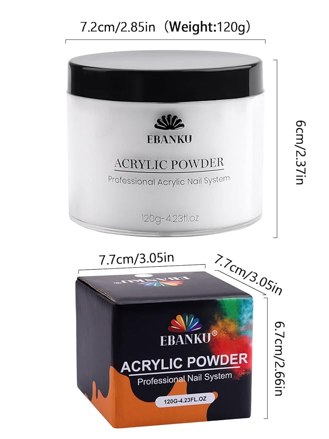 EBANKU Clear Acrylic Powder, 120g/4.23oz - Professional Nail Powder for Extension, Carving, Long-Lasting, No Lamp Needed