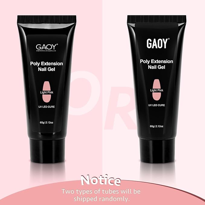 GAOY Poly Gel, 60g Nail Extension Gel, Light Pink Builder Enhancement for Beginner & Professional Nail Art Salon DIY at Home