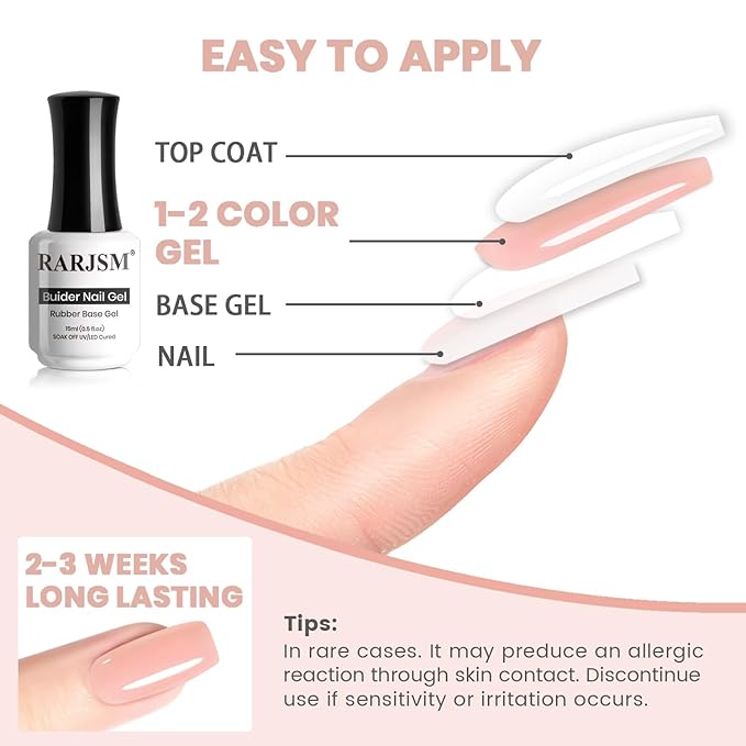 RARJSM Rubber Base Coat Gel Polish Nude Gray Mauve Pink Skin Tone Rubberbase Gelpolish for Nails Natural Color French Manicure Extend Soak Off Curing Requires Single Bottle 15ml Salon Home DIY Use