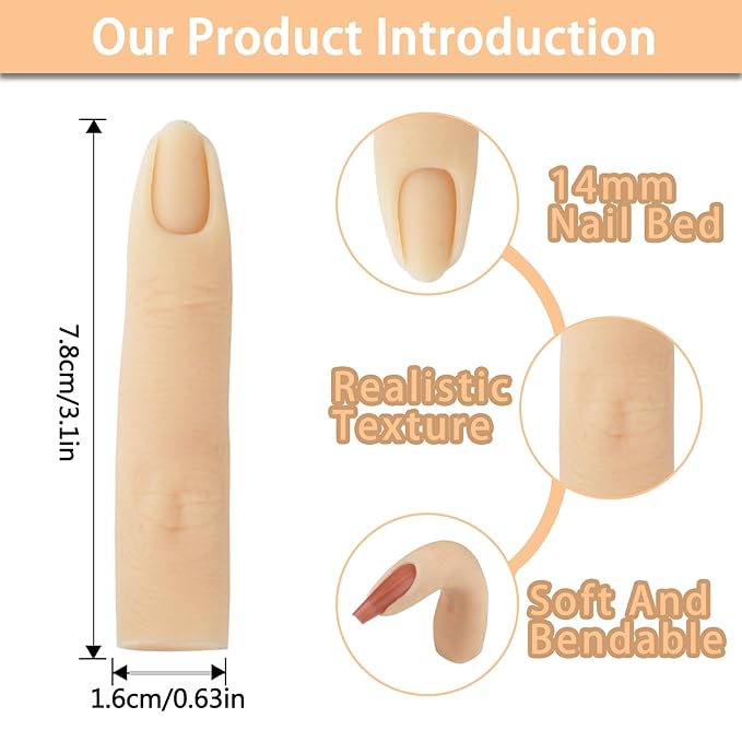 Silicone Practice Fingers for Acrylic Nails, Bendable Silicone Fake Finger to Practice Fake Nails, Soft Nail Training Finger Flexible Practice Nail Finger Hand for DIY Nails(Color 1)
