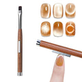 WOKOTO 3 in 1 Acrylic Nail Brush Cat Eye Magnet For Nails, Brown Wood Penholder Nail Art Brushes For Cat Eye Gel Polish Magnet Pen Tools, Nail Magnet & Round Brushes For Nail Art Cat Eye Magnet