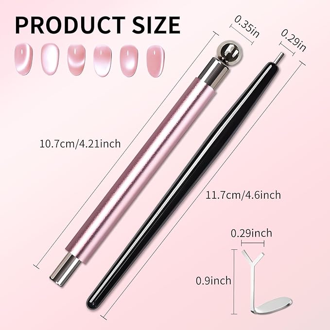 4-Piece Cat Eye Magnet Set – Black Bead-Attracting Nail Magnet Pen & Heart-Shaped Magnet for Nails, Nail Magnets for Nail Art, Cat Eye Magnet for Nail Art, Perfect for Home DIY, Nail Art Design