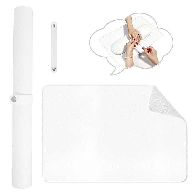 Diesisa Nail Art Table Mat,Foldable Nail Art Hand Rest Pad for Nail Arm Rest Cushion,Soft Microfiber PU Leather Nail Mat for Table,Manicure Pad,Nail Table Pad for Nail Technician Salon Home-White
