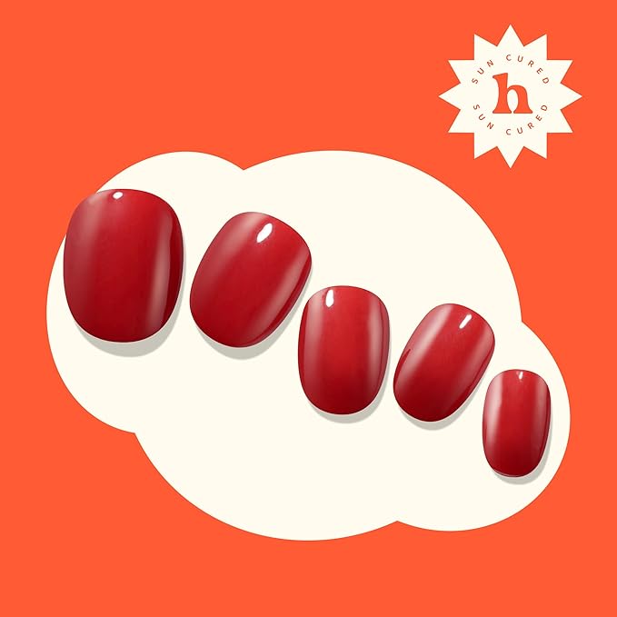 Heyhae Semi Cured Gel Nail Strips | No LED Lamp Needed | Solid, Red | Easy Apply & Remove, Salon Quality | Includes 28 Strips, 1 Prep Pads, Nail File & Wooden stick - Hey, Cherry on Top