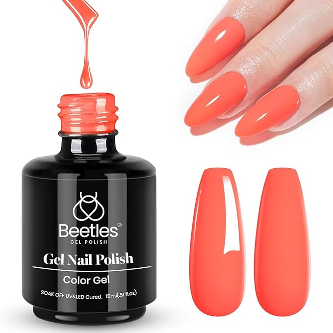 Beetles Coral Orange Gel Polish - Carly Coral Peach Orange Color Spring Nails Soak Off UV LED Nail Lamp Gel Polish 15 ml Nail Art DIY Manicure Gift for Women Girls